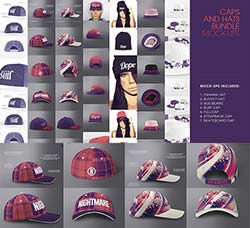 帽子品牌展示模型(7套合集版)：CAPS & HATS MOCK-UPs BUNDLE 7 in 1